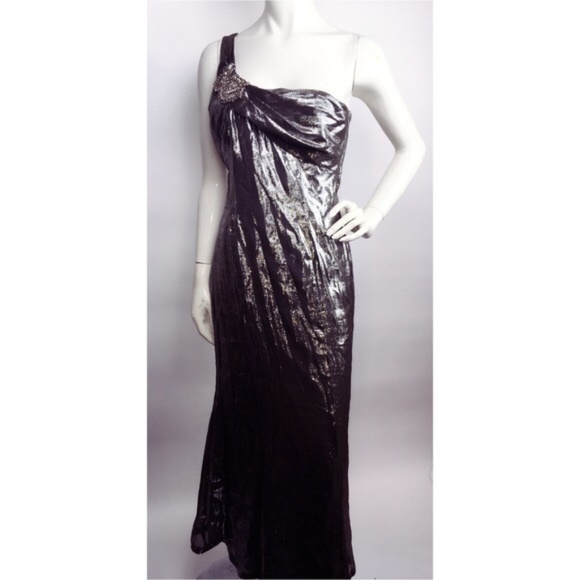 David Meister Metallic Embellished Silk Gown